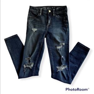 American Eagle High Rise Dark Wash Distressed Skinny Denim Jeans Jeggings